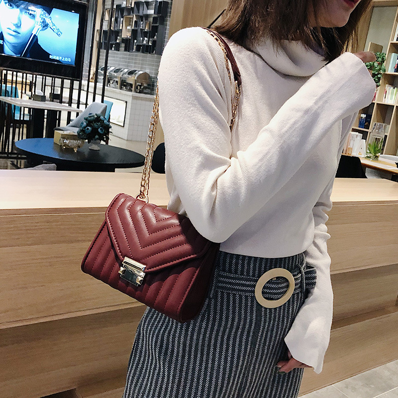 Ielgy Tide Túi Xách Đeo Chéo Dáng Vuông Nhỏ Phối Dây Xích Thời Trang Cho Nữ