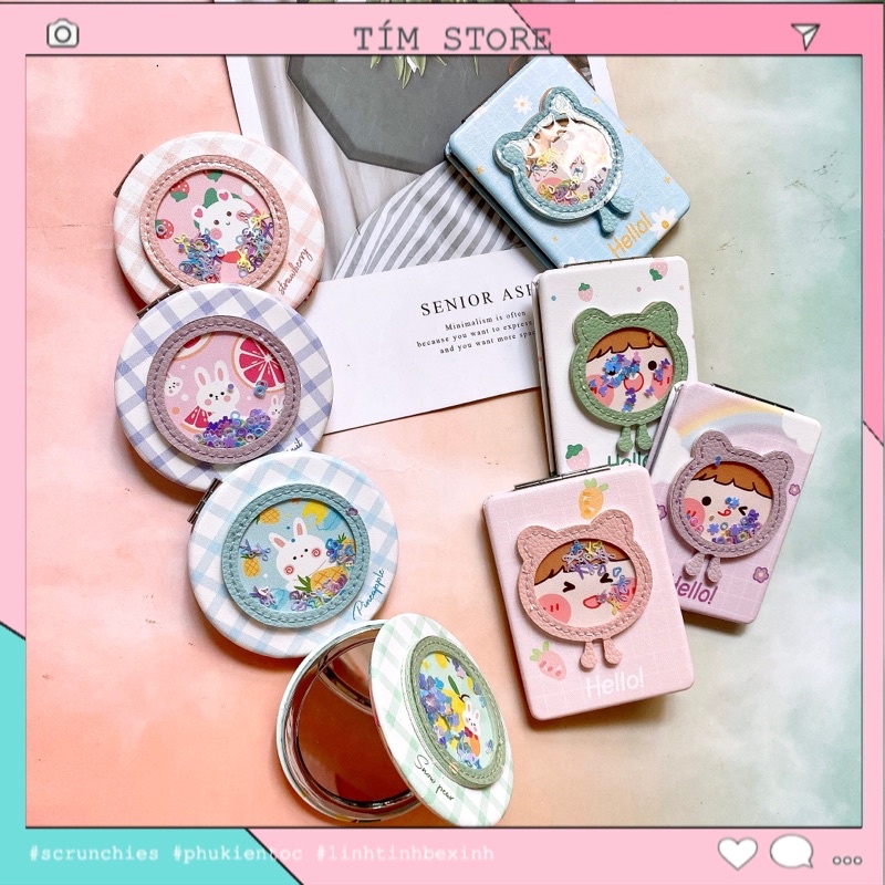 Gương trang điểm 2 mặt TÍM STORE nhỏ xinh tiện lợi dễ thươ