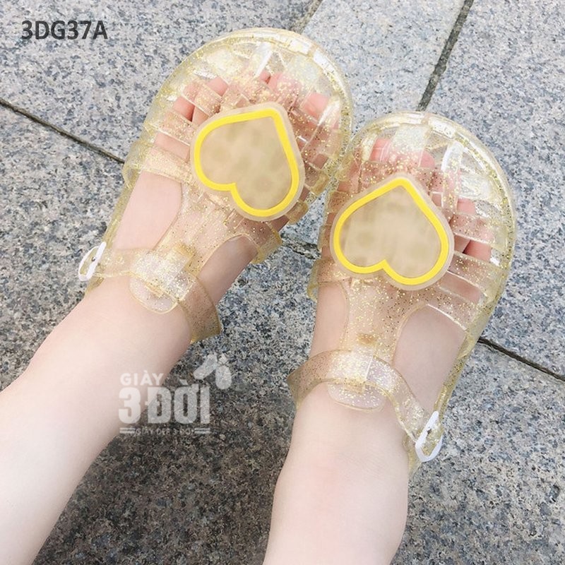 Sandal Nhựa Dẻo Bé Gái 3DG37 GIAY3DOI Cho Chân Bé 14-19.5cm Trái Tim Đáng Yêu