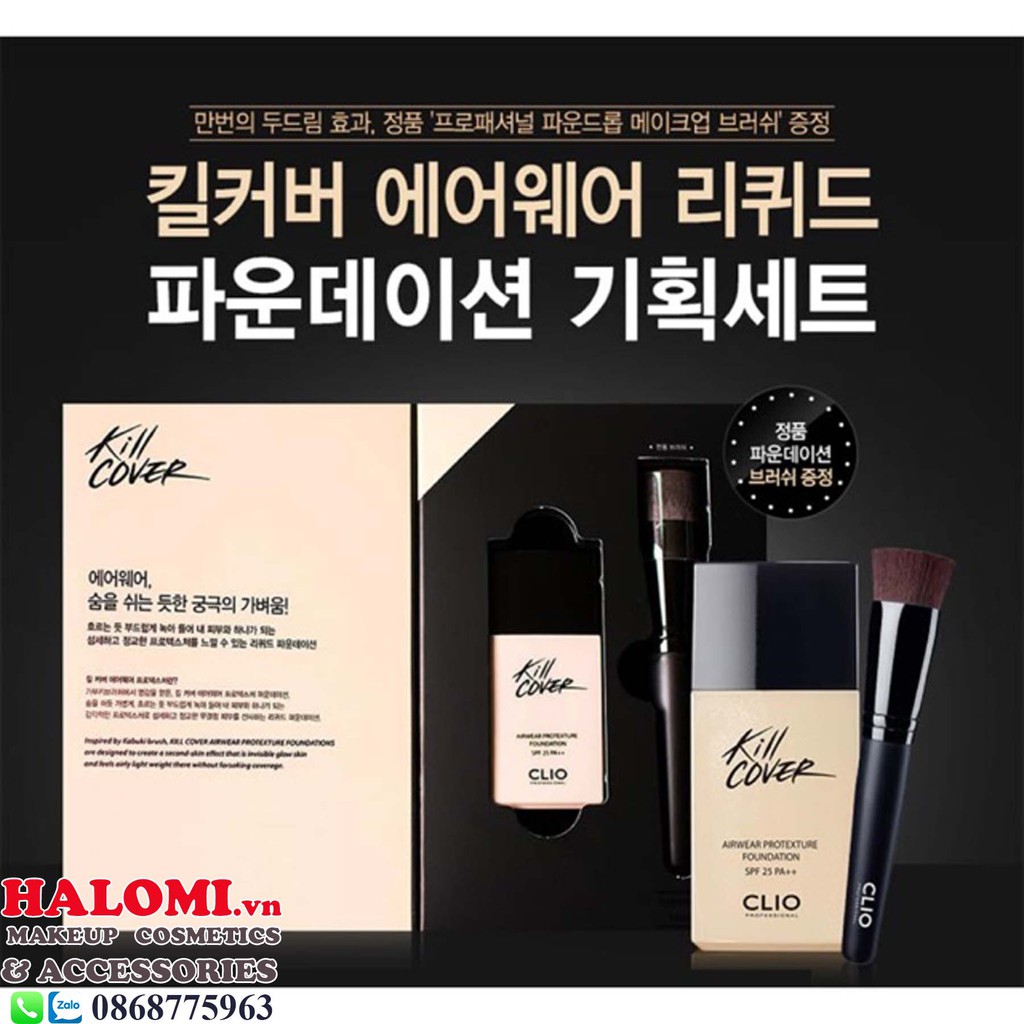Set kem Nền Clio Kill Cover Airwear Protexture Foundation SPF25 PA++ (35ml) Kèm 1 Cọ tán Cao Cấp Chính Hãng | BigBuy360 - bigbuy360.vn