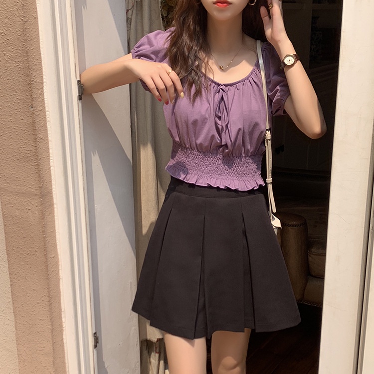 Áo kiểu nữ Thiết kế Ngắn tay Ngọt ngào Tay phồng Thắt eo Bánh bèo Ulzzang Hàn Quốc Áo kiểu Tay ngắn Thời trang