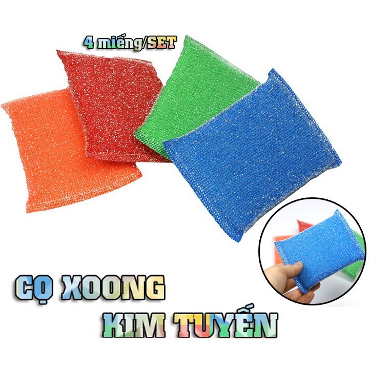 Bộ 4 miếng cọ xoong nồi nhiều màu sắc kim tuyến