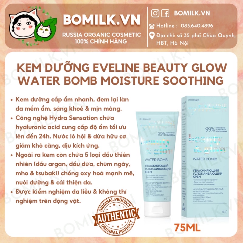 Kem Eveline dưỡng ẩm & dịu da Beauty Glow Waterbomb Moisture soothing
