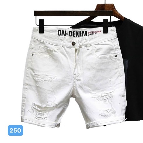 Quần Short Jean Nam Màu Trắng OBOKFASHION, Quần Bò Ngố Nam Co Giãn Cao Cấp QSN2001