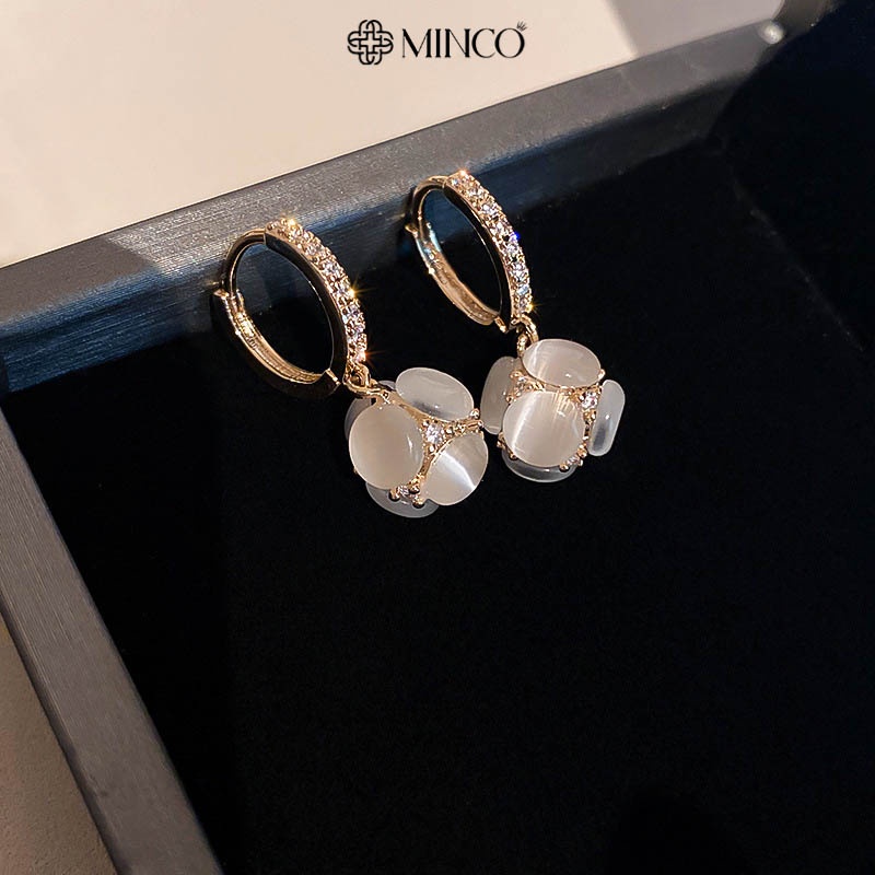 Bông tai nữ Minco Accessories khuyên tai đá trắng cách điệu thời trang xinh xắn phong cách Hàn Quốc BT57