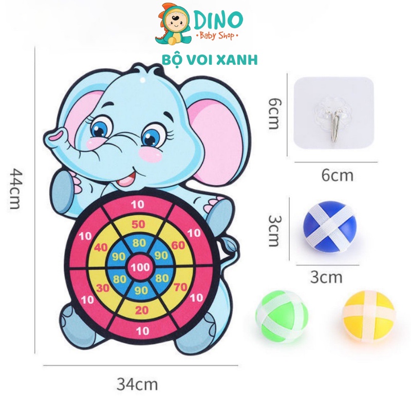 Bảng phi tiêu bóng dính cho bé, bảng ném bóng gai tính điểm hình con vật ngộ nghĩnh Dino