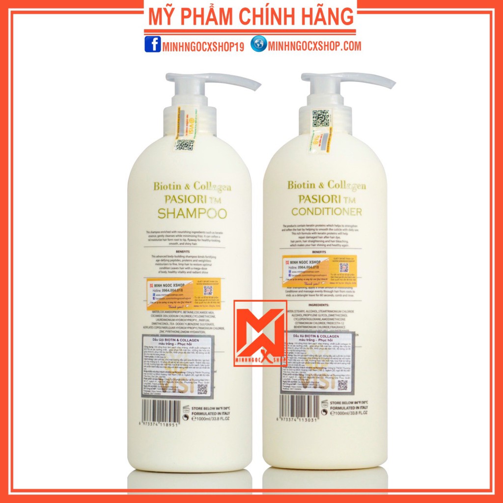 Dầu gội xả phục hồi chống rụng tóc BIOTIN trắng - BIOTIN COLLAGEN VOUDIOTY 1000ml chính hãng