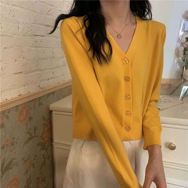 Áo khoác cardigan dệt kim mềm mại tay dài cổ chữ V cài nút thời trang cho nữ