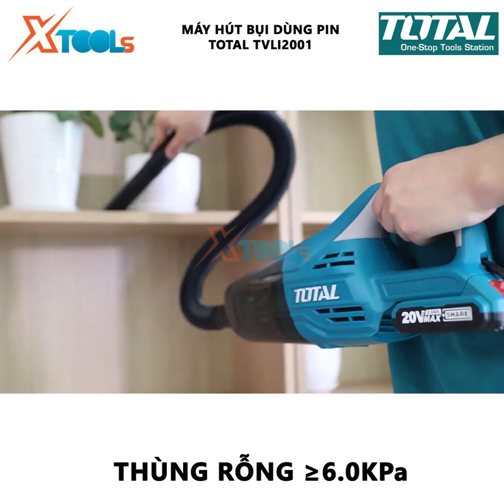 Máy hút bụi pin 20V TOTAL TVLI2001 | Máy hút bụi dùng pin Điện thế pin: 20V Khả năng chứa bụi: 0.7L, dùng để làm sạch bụ