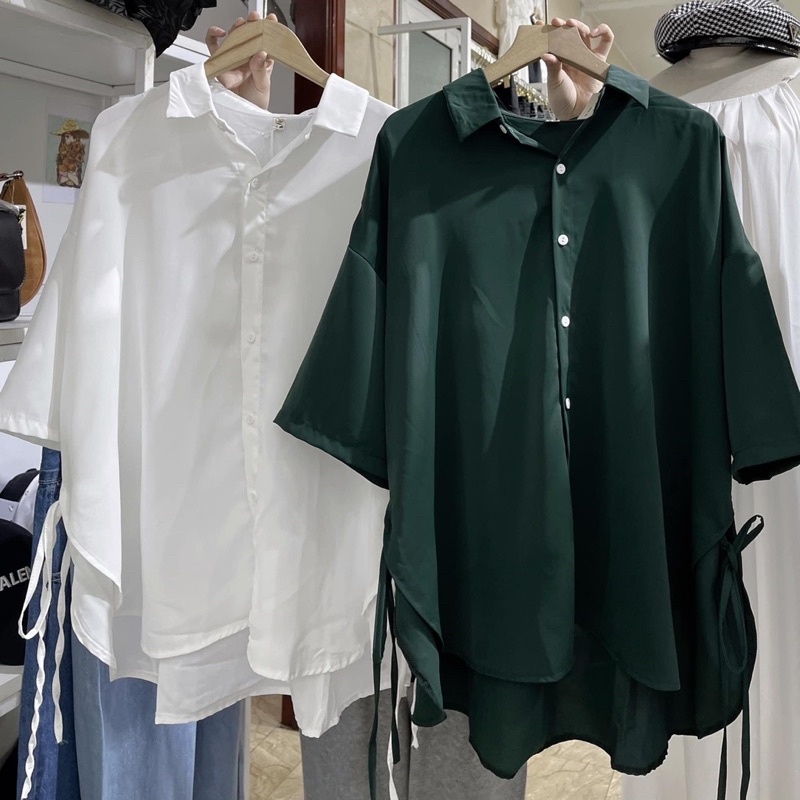 Sơ mi vạt bầu dây buộc sườn phong cách vintage