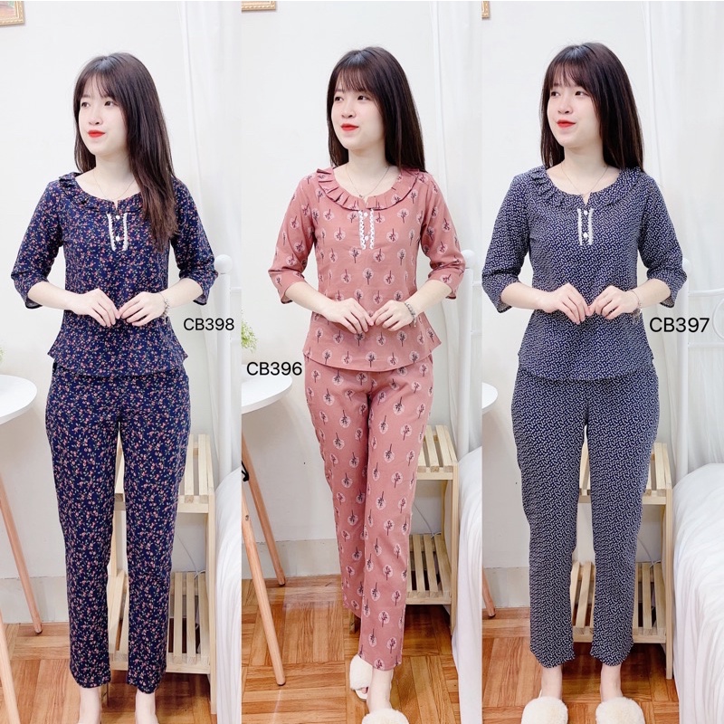 Đồ bộ mặc nhà chất cà bông mềm, ấm quần lỡ, áo tay lỡ mặc ở nhà đi chợ đều xinh