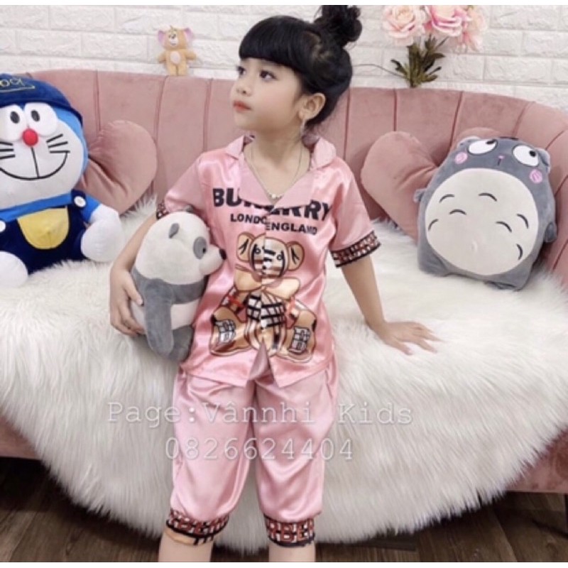 Sét bộ pjzama lụa gấu cho bé gái