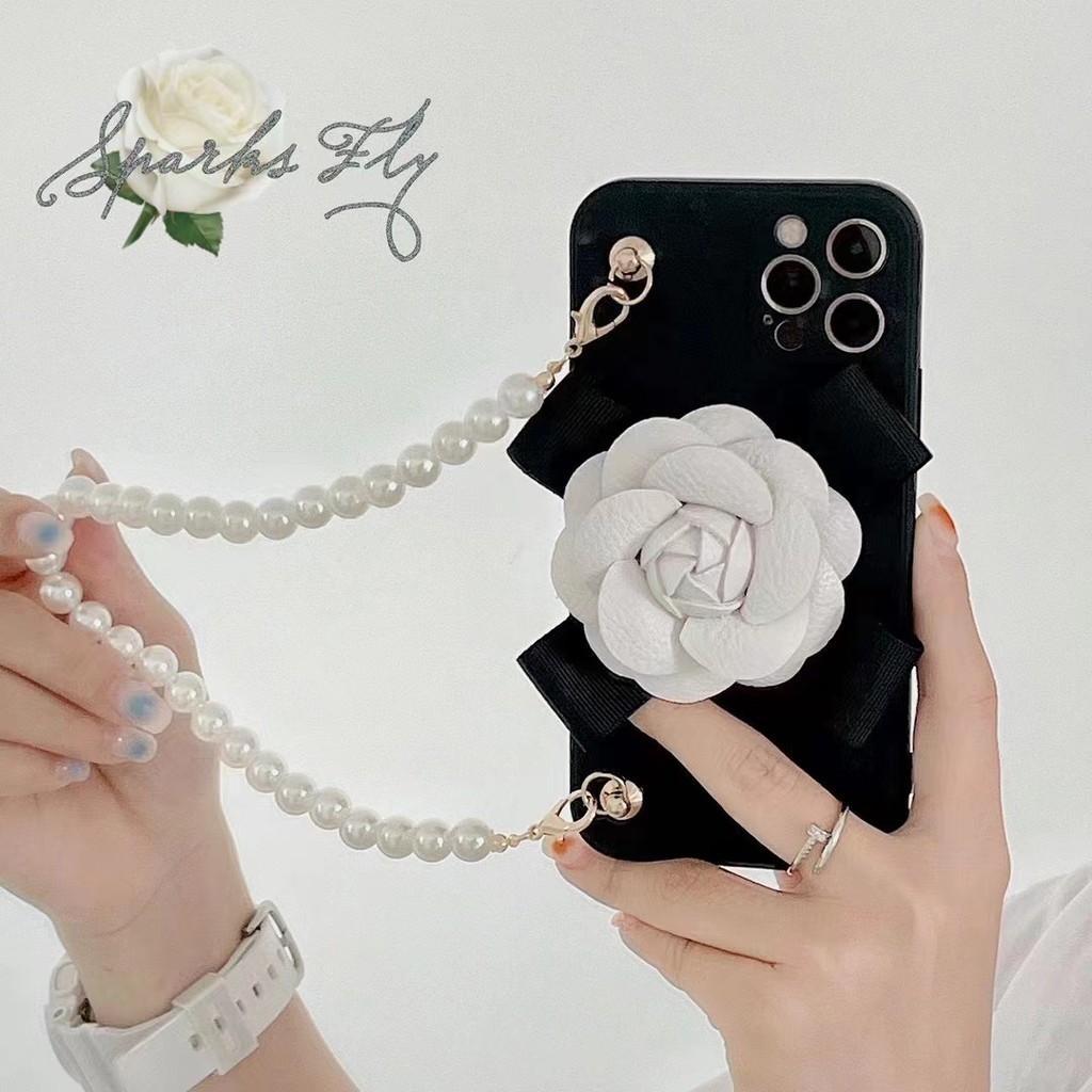 Ốp Điện Thoại Họa Tiết Hoa Trà Gắn Dây Đeo Cho iphone X XS XR XS max 7Plus 8Plus 11pro max 12 12 pro 12 pro max