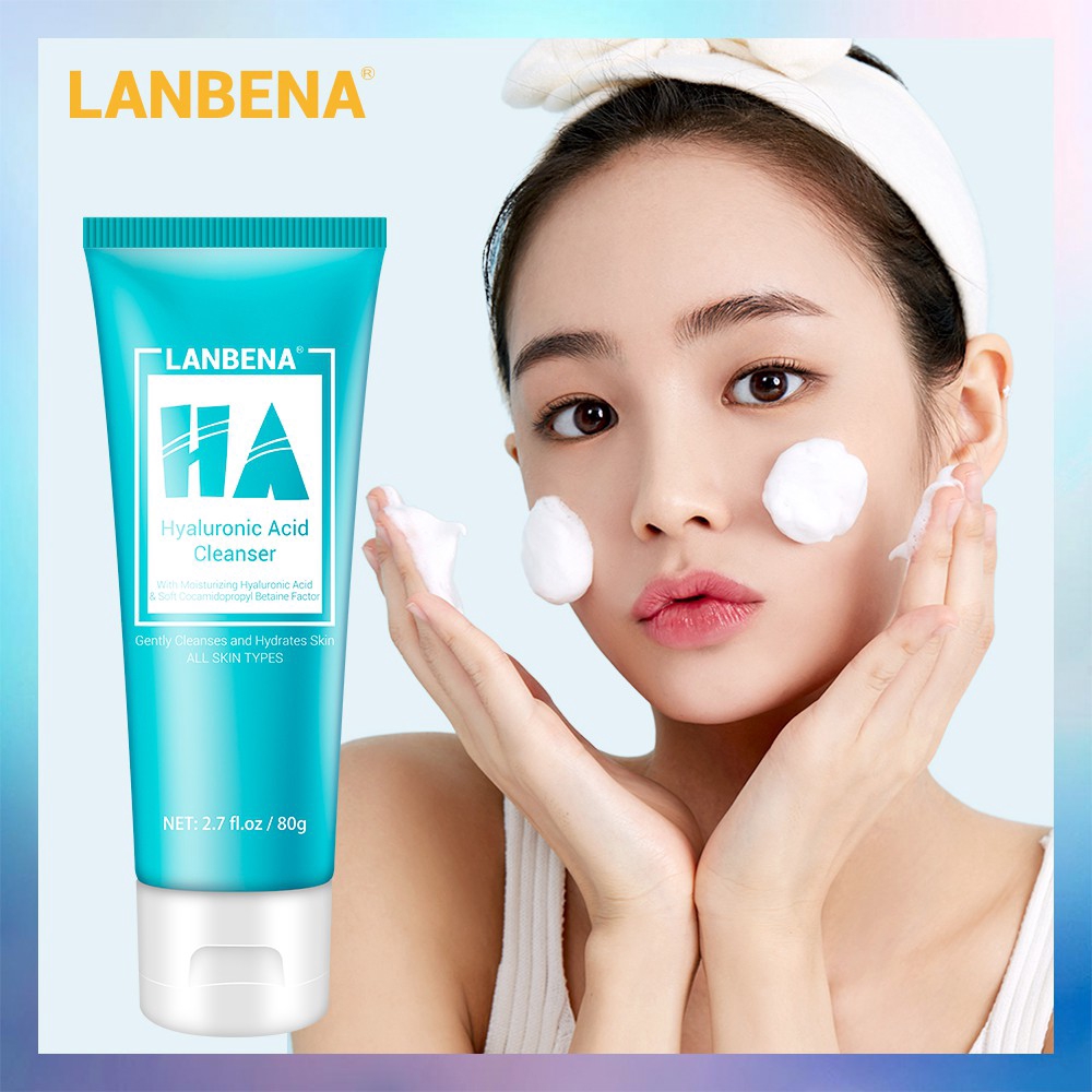 Sữa rửa mặt LANBENA tinh chất Axit Hyaluronic làm sạch sâu mụn đầu đen dưỡng ẩm cho da dầu 80ml