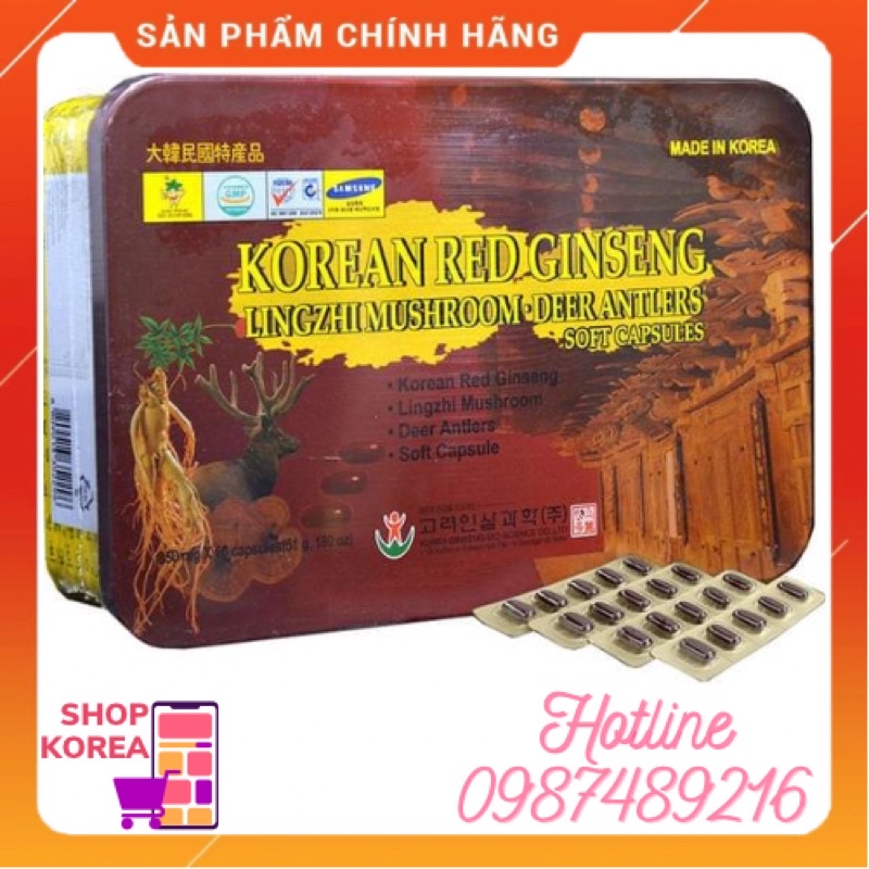 ĐẠM TỔNG HỢP HỒNG SÂM NHUNG hươu linh chi Hàn Quốc cam kết chính hãng (hộp 60 viên)