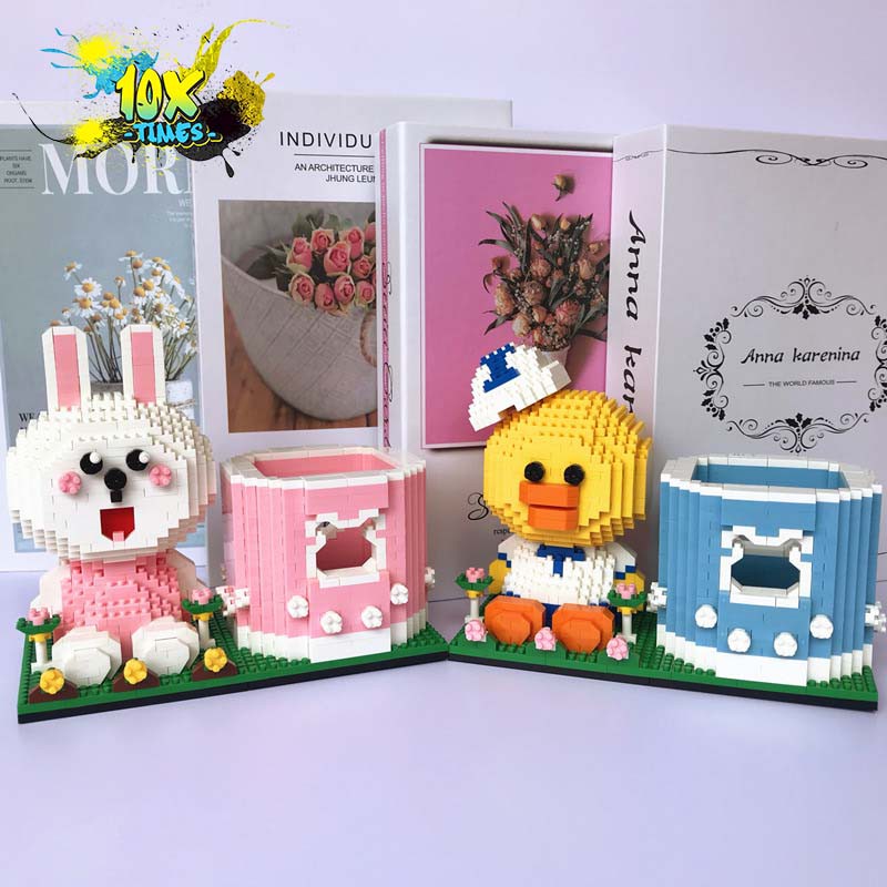 lắp ráp 3d ống đựng bút thỏ tím stella lou, thỏ hồng cony, vịt vàng 1000 mảnh quà tặng sinh nhật bạn trai bạn gái trẻ em