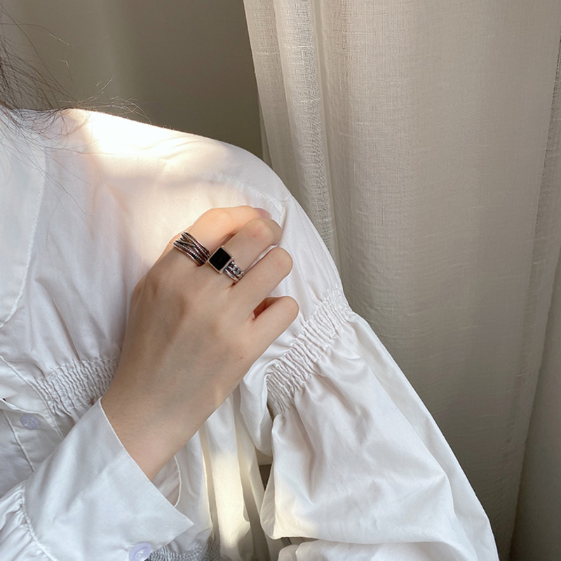 Nhẫn Mặt Vuông Cá Tính Phong Cách Hip-Hop Thời Trang Hàn Quốc