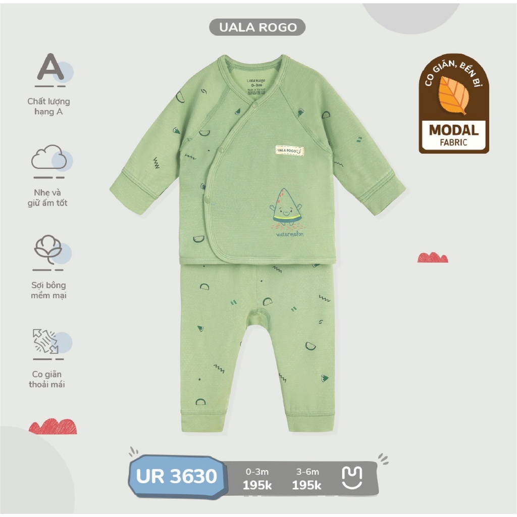 Bộ quần áo sơ sinh Ualarogo vải Modal Fabric cúc bấm chéo co giãn mềm mịn 3630