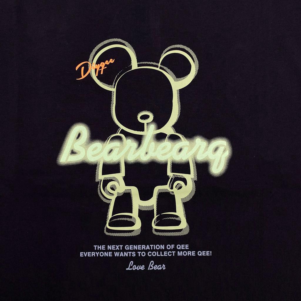 HLAxQee - Áo thun nam ngắn tay in họa tiết gấu Youthful Qee pattern cool black T-shirt