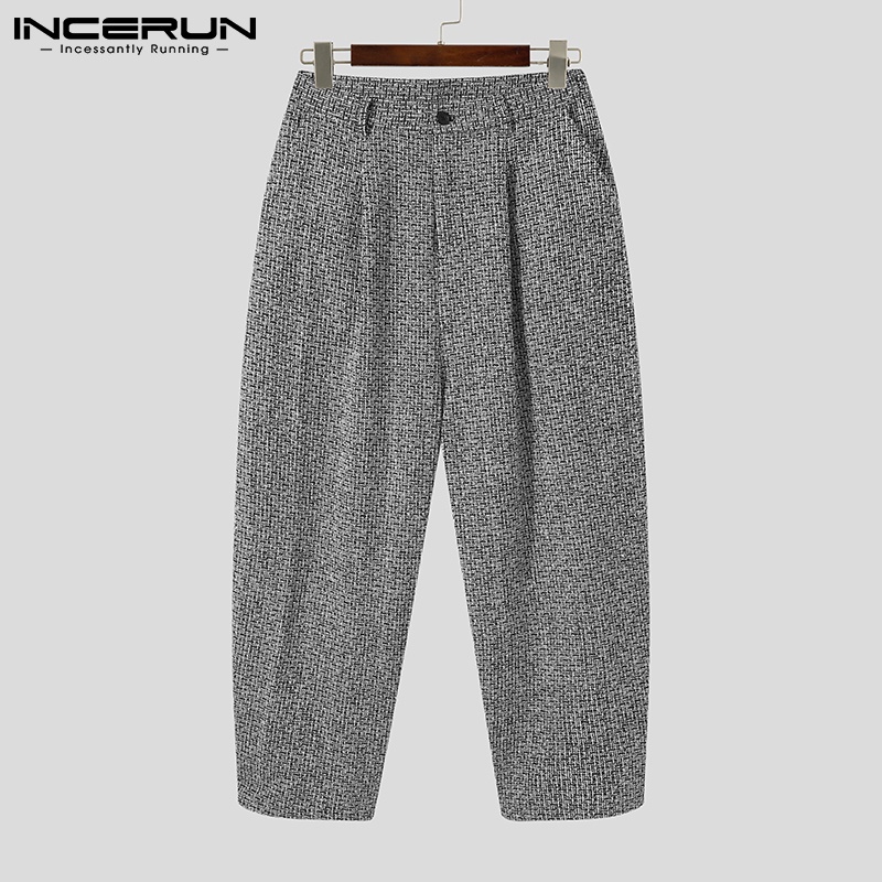 Quần dài INCERUN ống rộng màu trơn 2 màu thời trang cho nam