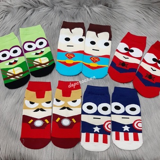 Tất vớ cotton cổ ngắn in hình siêu anh hùng marvel, vớ tất trẻ em - Cross House