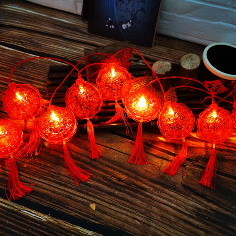 Dây đèn led lồng đèn pha lê, dây đồng tiền đỏ trang trí lễ Tết
