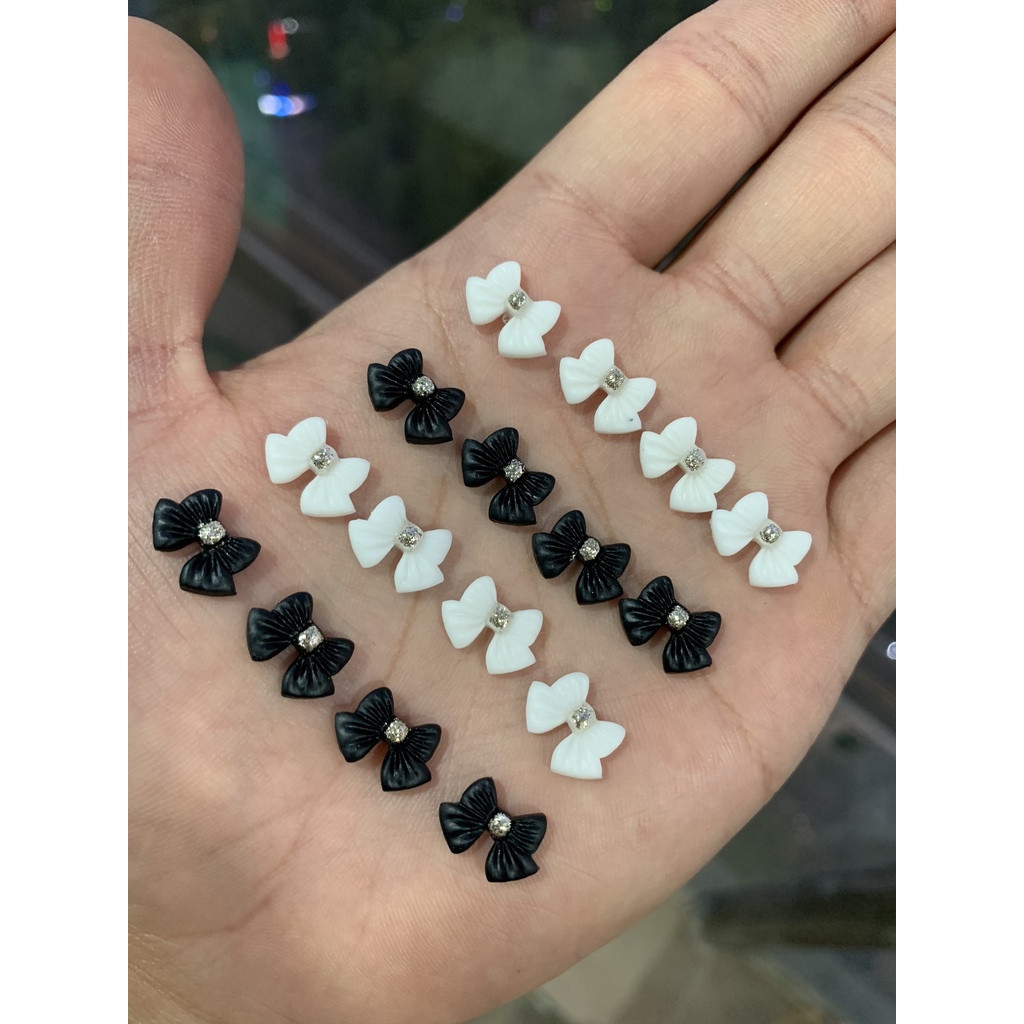 Set charm nơ chấm bi siêu đẹp.nơ gắn đá, Charm nơ làm nail móng