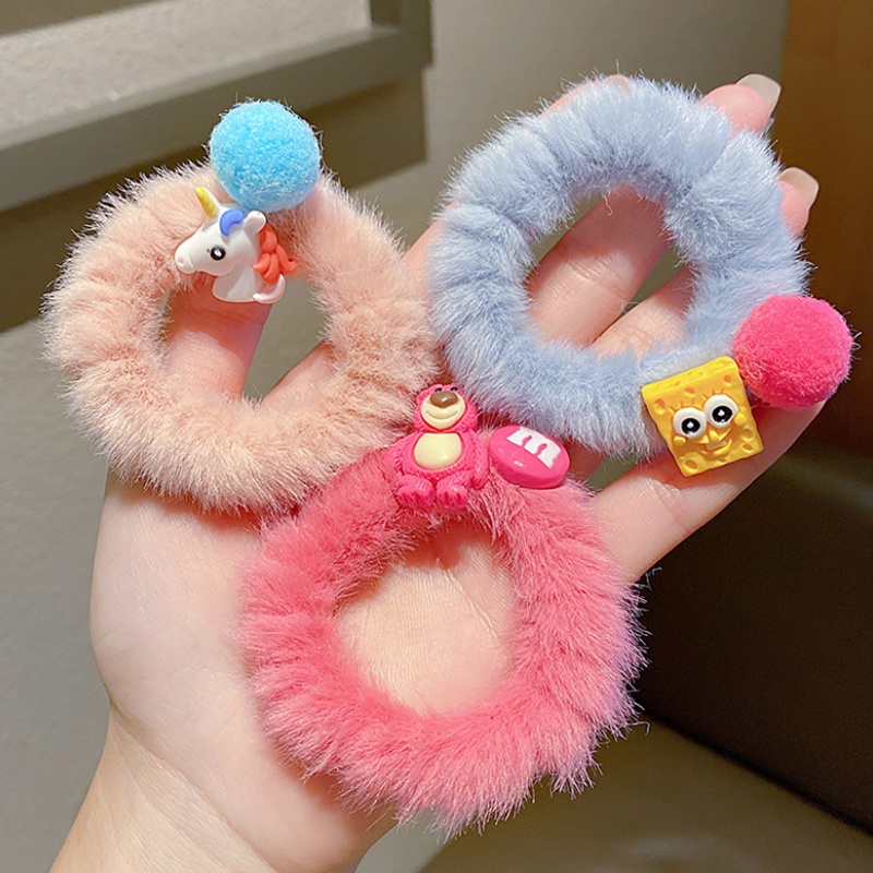 Dây cột tóc lông nhung họa tiết hoạt hình phong cách Hàn Quốc dễ thương