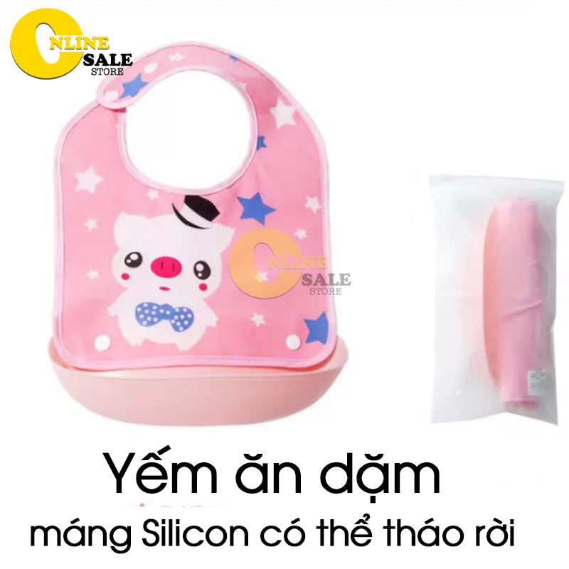 [Mua nhiều giá tốt] Yếm ăn dặm cho bé có máng silicon có thể tháo rời có thể điều chỉnh vừa kích cỡ cổ bé