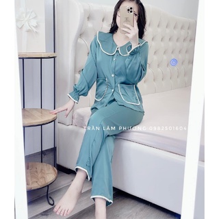 Bộ ngủ lụa pizama tay dài quần dài, chất lụa tằm thái cao cấp, mềm mịn - luala pyjama ltd888