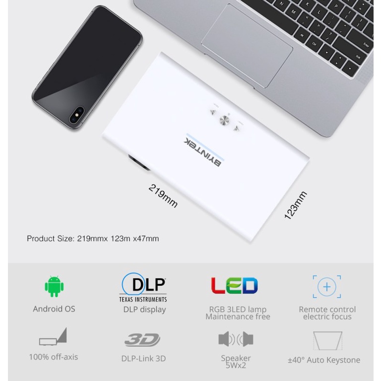 Máy Chiếu mini BYINTEK R19 -  DLP 3D 4K 1080P - Màn hình 300" | BigBuy360 - bigbuy360.vn