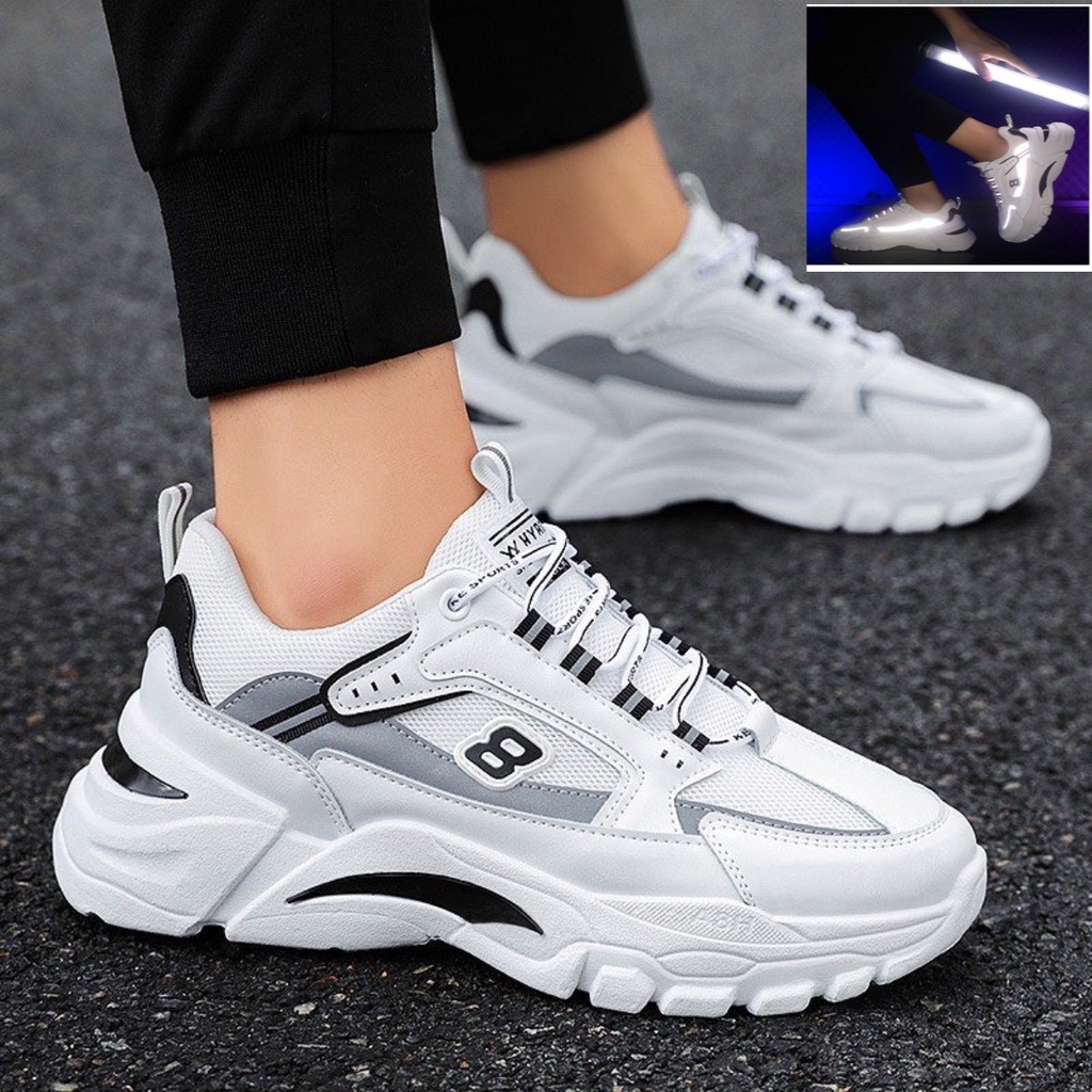 Giày sneaker nam Viền Số 8 Phản Quang 2 màu đen và trắng siêu đẹp