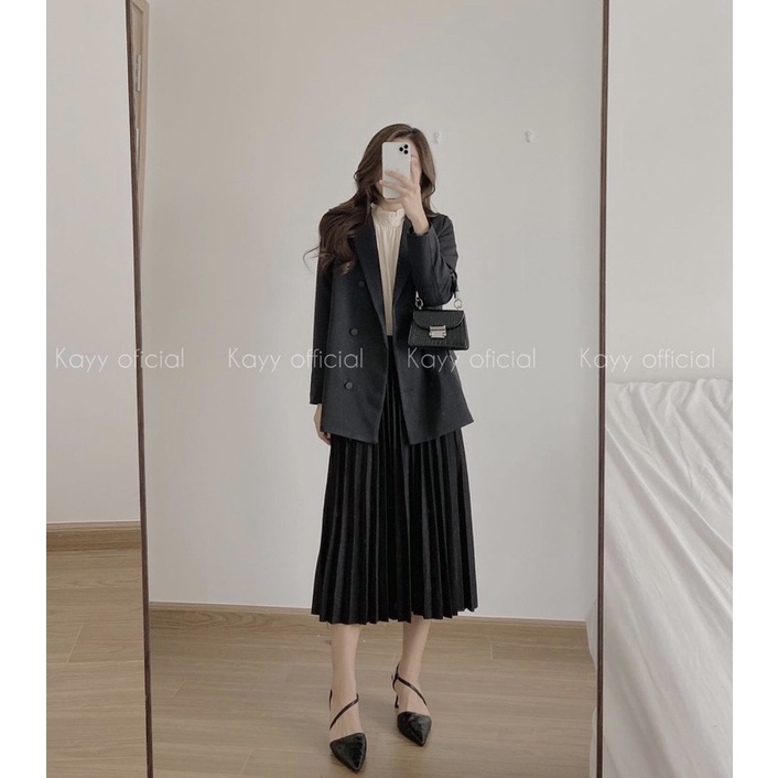 Chân váy dạ midi xếp li dáng xuông - Cvxlv ( Ảnh thật ) | BigBuy360 - bigbuy360.vn