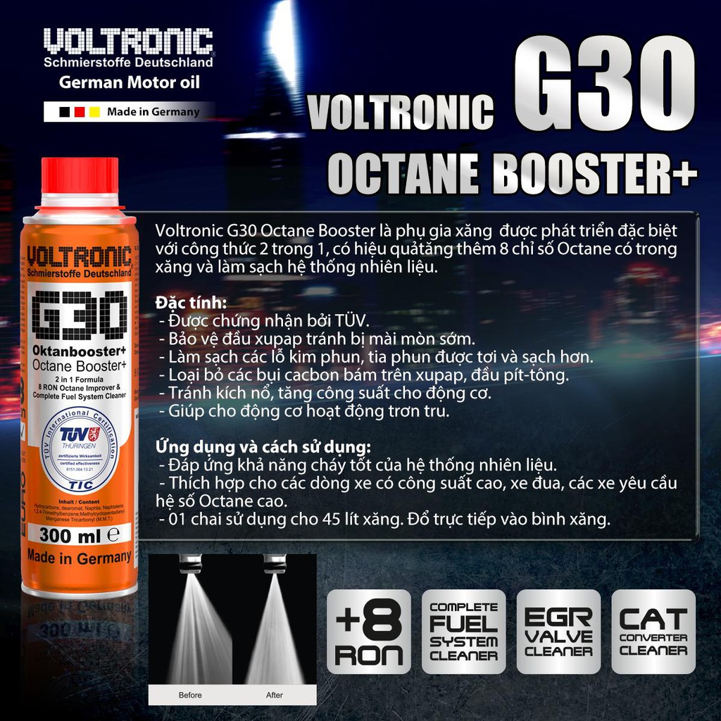 PHỤ GIA XĂNG TĂNG CHỈ SỐ OCTANE BOOSTER VOLTRONIC G30