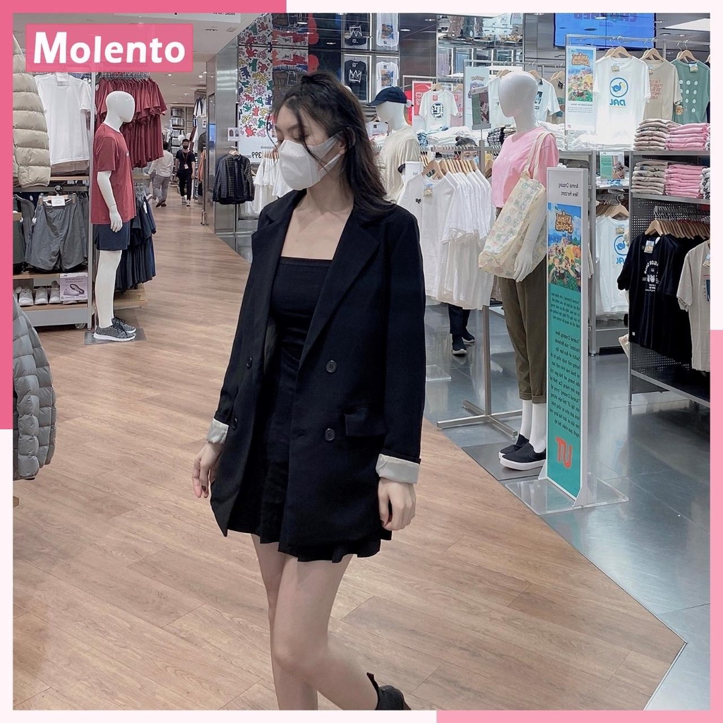 Áo Khoác Blazer Vest Nữ 2 Lớp 4 Khuy Túi Nắp Cao Cấp Phong Cách Hàn Quốc Vải Tuyết Mưa Dầy Dặn Đứng Dáng MOLENTO M76