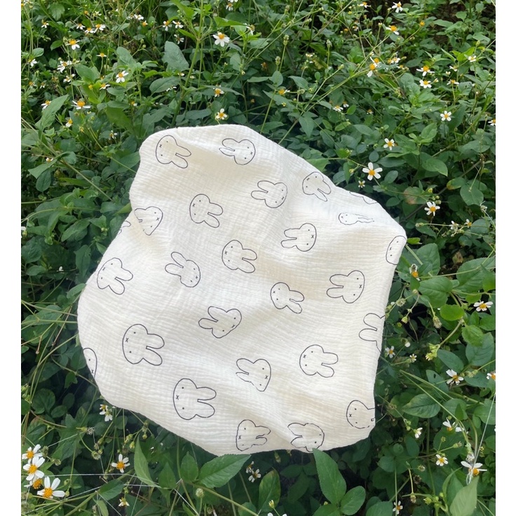 vải xô muslin 2 lớp cao cấp mềm mịn thấm hút siêu đỉnh hình thỏ trắng to