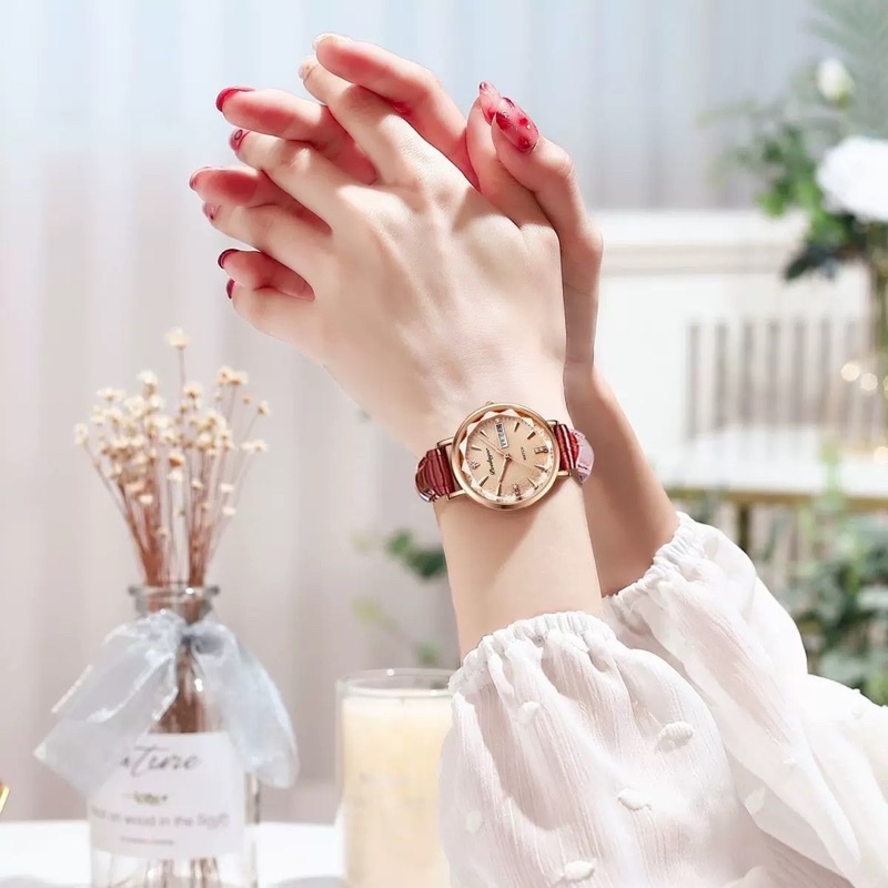 Đồng hồ nữ POEDAGAN dây thép lưới thời trang, đồng hồ đính đá mặt phủ dạ quang nữ tính sành điệu