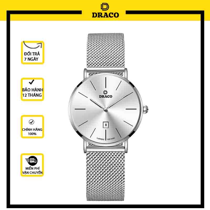 Đồng hồ nữ Draco D22-STN02 "Classic Girl" trắng kết hợp chất liệu dây lưới màu bạc phụ kiện thời trang nữ nhẹ nhàng
