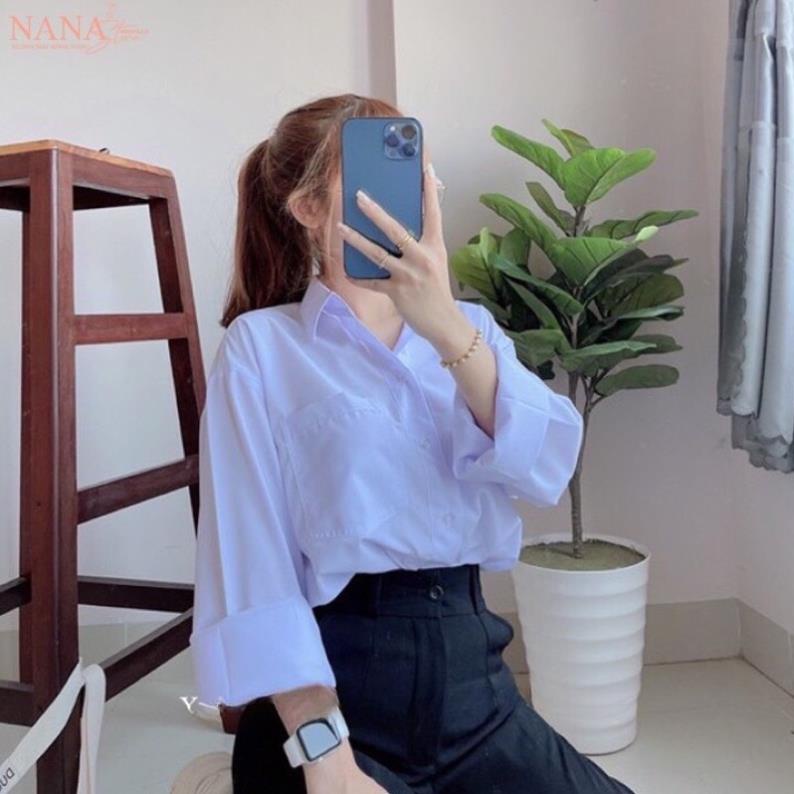 Áo Sơ Mi Nữ Tay Dài Học Sinh Đi Học Có Túi Form Rộng Basic Loại 1