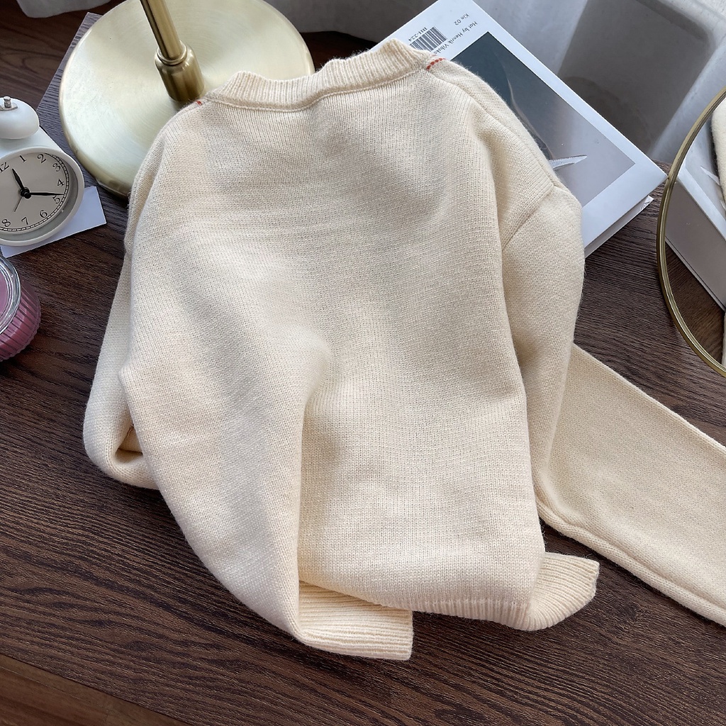 Áo khoác dệt kim tay dài họa tiết lá phong thiết kế mới thời trang dành cho mùa thu