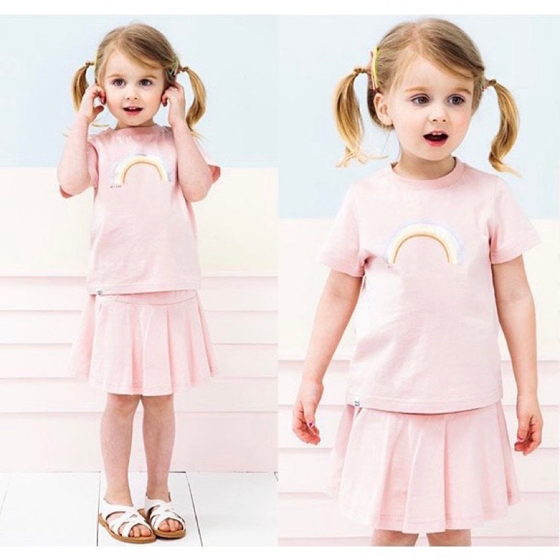 Bộ cotton bé gái hoạ tiết cầu vồng Petite Mieux xuất Hàn
