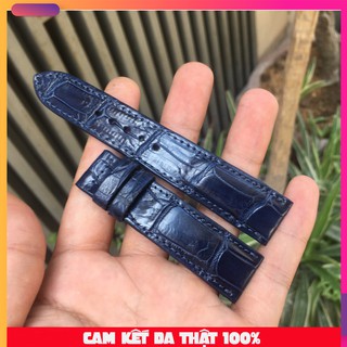 Dây Da Đồng Hồ Da Cá Sấu Nam Màu Xanh Navy Vân Đốt Tre Đủ Size (Trong lót da bò)