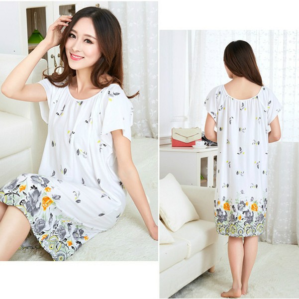 Đầm Ngủ Form Suông Thun Coton Họa Tiết Size Lớn - Hoa Vàng - CDANTN01