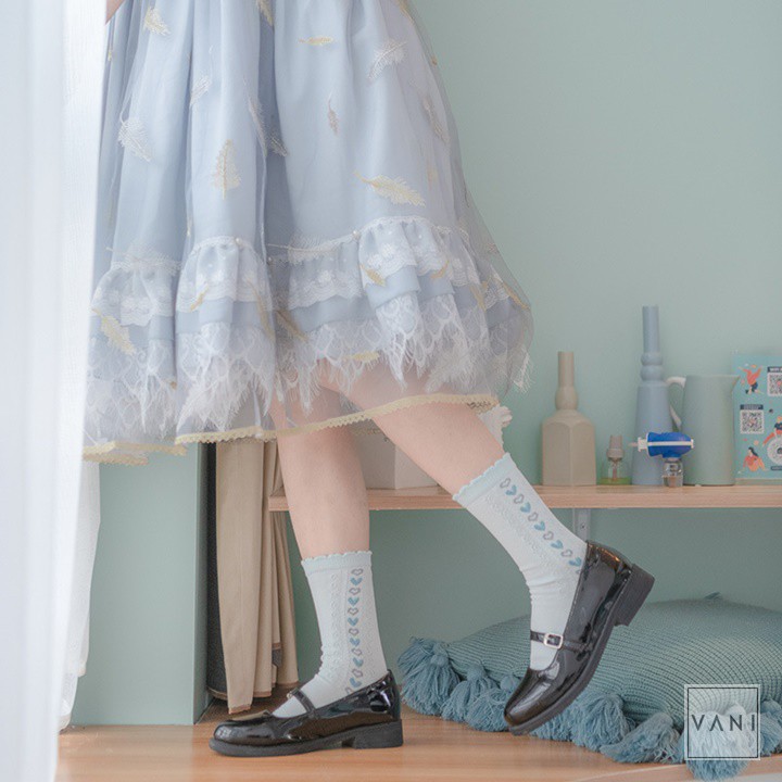 Tất Vớ Họa Tiết Ren In Nổi Hình Trái Tim Nhiều Màu, Phong Cách Lolita - Vani Store