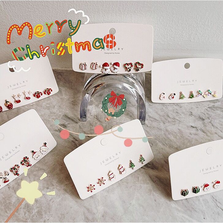 Bộ 6 Bông Tai Mini Hình Cây Thông Giáng Sinh Dễ Thương Dễ Phối Đồ