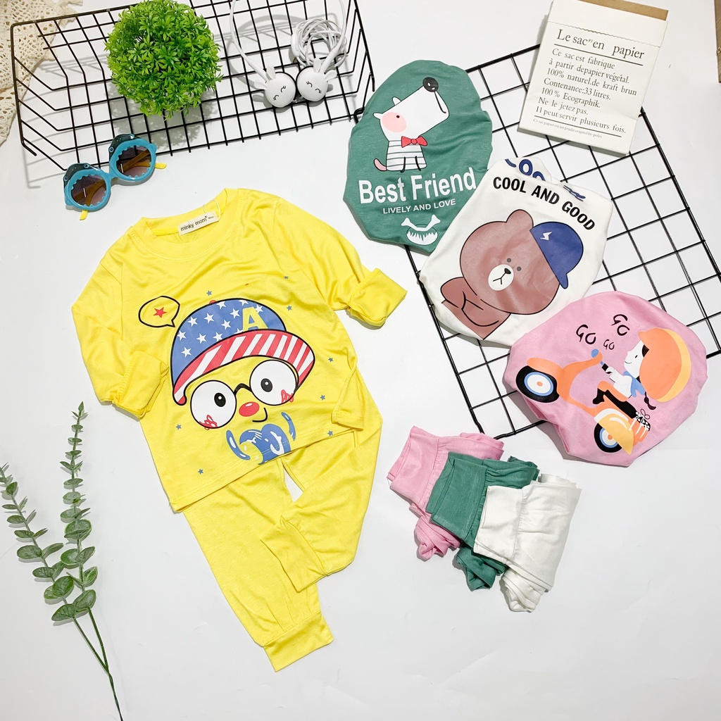 [SZ ĐẠI] Bộ Quần Áo Bé Gái, Bé Trai Minky Mom Hoạ Tiết Gấu Cool, Bộ Dài Tay Thun Lạnh Cho Bé Mặc Nhà THU ĐÔNG MKMTD2234