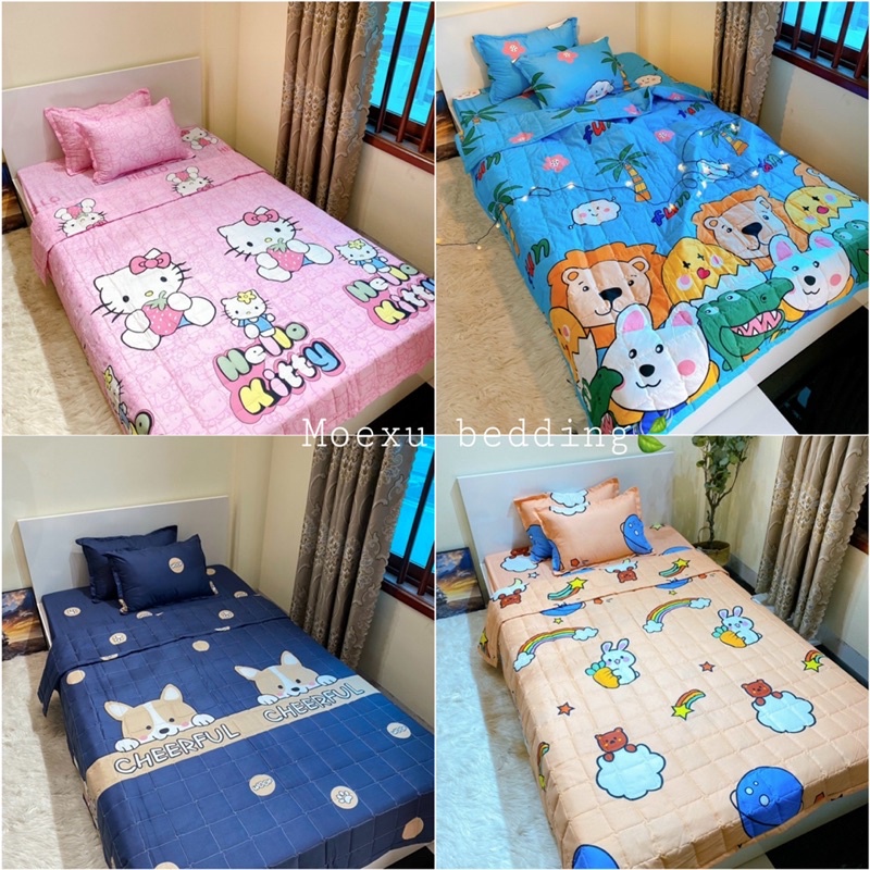 Chăn hè cotton poly đũi 2m1x1m9 mềm nhẹ mát thoáng khí màu sắc nét 3 lớp mỏng nhẹ rộng rãi nhỏ gọn chăn văn phòng