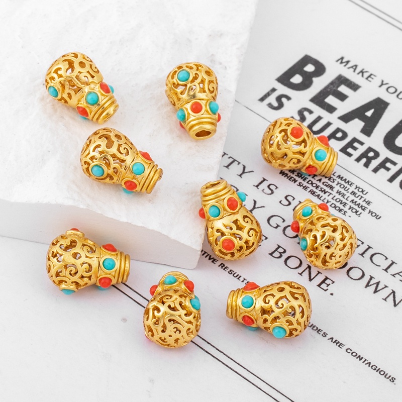 Mặt Dây Chuyền/Vòng Tay/Dây Chuyền Ba Chiều Rỗng Bằng Đồng Mạ Vàng 18k Đính Đá Zircon Ba Chiều Hình Bầu Hồ Lô Xuyên Thấu Màu Vàng Đồng Thủ Công