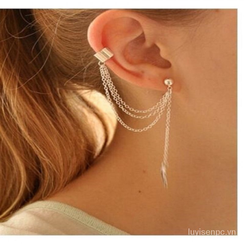 Silver-plated Personality Earrings Silver-Plated Personality Earrings Chain Tassels Korean Student Earrings Simple Ear Clip