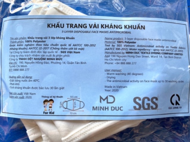 5 Khẩu trang vải 3 lớp kháng khuẩn Minh Duc | BigBuy360 - bigbuy360.vn